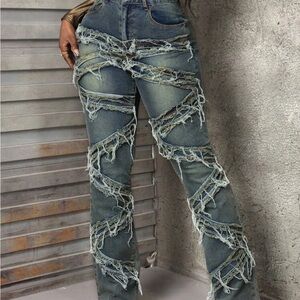 NFINITY Distressed Blue Straight Leg Jeans